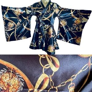 Fabulous Status Print KIMONO Style MINI DRESS / Tunic Top O/S NWOT Must See!